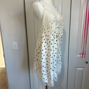 Free People Ivory Lace-Trim Mini Dress with Black Geo Motif